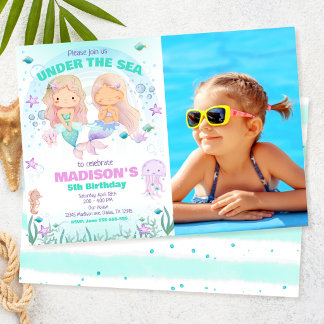 Farbige Meerjungfrau unter dem Meer Geburtstagsfot Einladung