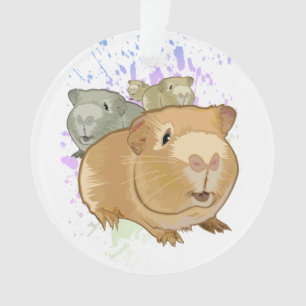 Farbige Meerschweinchen-Trio-Regenbogen-Farbspritz Ornament
