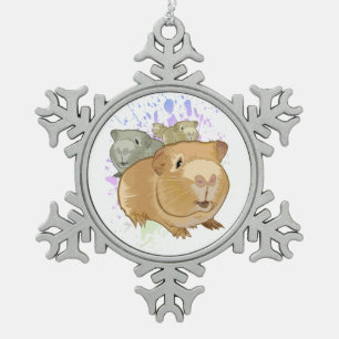 Farbige Meerschweinchen-Trio-Regenbogen-Farbspritz Schneeflocken Zinn-Ornament