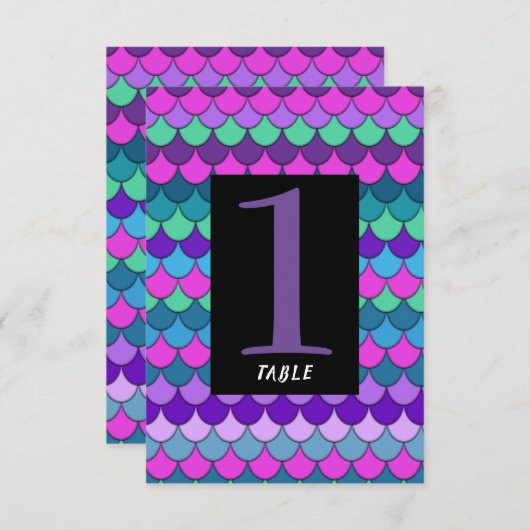 Farbige mehrfarbige Mermaid-Party-Tischnummer Einladung (Vorne/Hinten)