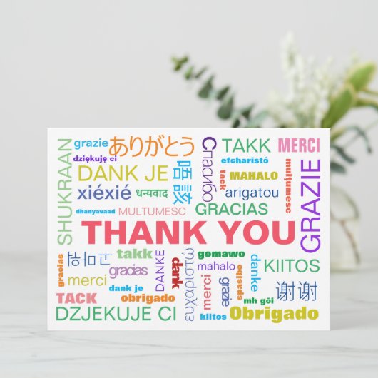 Farbige, mehrsprachige Typografie Dankeskarte (Stehend Vorderseite)