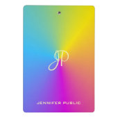 Farbige Metallic Look Vorlage Modernes Monogramm Mini Klemmbrett (Rückseite)