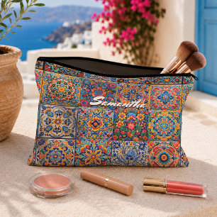 Farbige mexikanische Talavera-Fliese Monogramm Akz Zubehörtasche