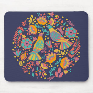 Farbige mexikanische Volkskunst Vögel und Blumen B Mousepad