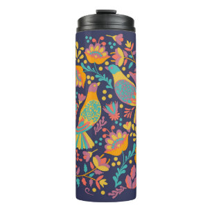 Farbige mexikanische Volkskunst Vögel und Blumen B Thermosbecher