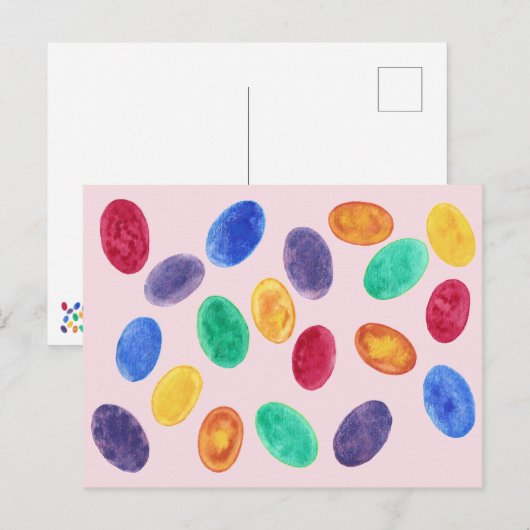 Farbige Mini-Ostereier, Geleebohnen Postkarten (Vorne/Hinten)