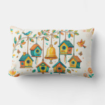 farbige Mini-Vogelhäuschen, die an einem zarten Zw