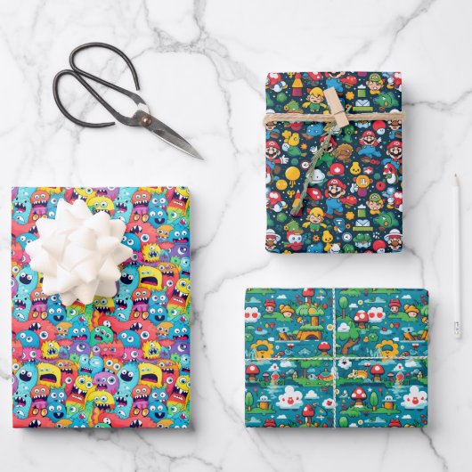 Farbige Mix Themed Geschenkpapier Set (Vorderseite)