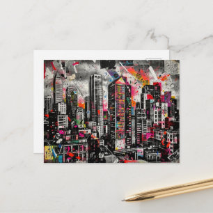 Farbige Mixed-Media-Architektur-Collage Postkarte