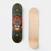 Farbige Mixed-Media-Boho-Tierkopf- und Punktkunst Skateboard (Vorderseite)