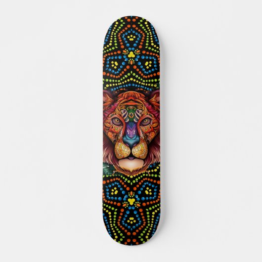 Farbige Mixed-Media-Boho-Tierkopf- und Punktkunst Skateboard (Vorne)