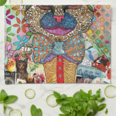 Farbige Mixed Media Katze Küche Handtuch (Gefaltet)