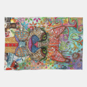 Farbige Mixed Media Katze Küche Handtuch (Horizontal)