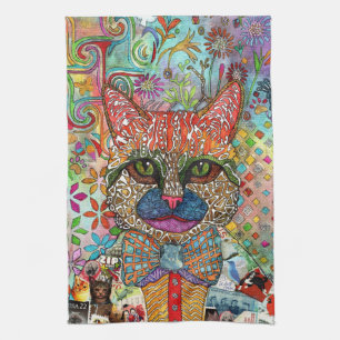 Farbige Mixed Media Katze Küche Handtuch