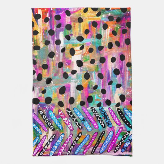 Farbige Mixed Media Lines and Dots Kitchen Handtüc Geschirrtuch (Vertikal)