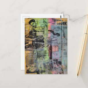 Farbige Mixed-Media-Retro-Holzarbeiten Männer Postkarte