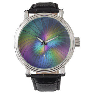 Farbige moderne abstrakte fraktale Kunst mit Blau Armbanduhr
