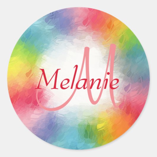 Farbige, moderne Abstrakte Monogramm-Vorlage Runder Aufkleber (Vorderseite)