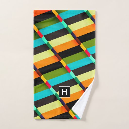 Farbige, moderne Abstrakte Streifen und Monogramm Badhandtuch Set (Handtuch)