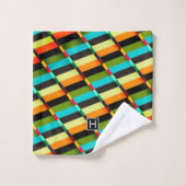 Farbige, moderne Abstrakte Streifen und Monogramm Badhandtuch Set (Waschlappen)