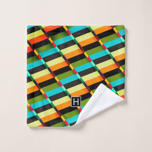 Farbige, moderne Abstrakte Streifen und Monogramm Badhandtuch Set (Waschlappen)
