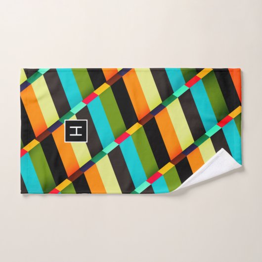 Farbige, moderne Abstrakte Streifen und Monogramm Badhandtuch Set (Handtuch)