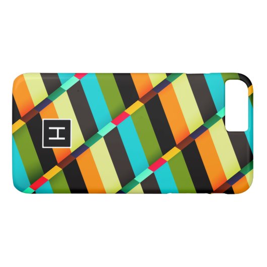 Farbige, moderne Abstrakte Streifen und Monogramm Case-Mate iPhone Hülle (Rückseite (Horizontal))