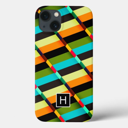 Farbige, moderne Abstrakte Streifen und Monogramm Case-Mate iPhone Hülle (Rückseite)