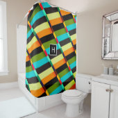 Farbige, moderne Abstrakte Streifen und Monogramm Duschvorhang (Beispiel)