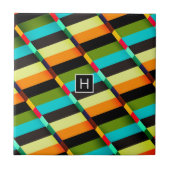 Farbige, moderne Abstrakte Streifen und Monogramm Fliese (Vorderseite)