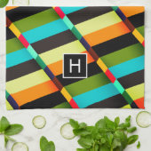 Farbige, moderne Abstrakte Streifen und Monogramm Geschirrtuch (Gefaltet)