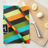 Farbige, moderne Abstrakte Streifen und Monogramm Geschirrtuch (Viertel Falte)