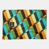 Farbige, moderne Abstrakte Streifen und Monogramm Geschirrtuch (Horizontal)
