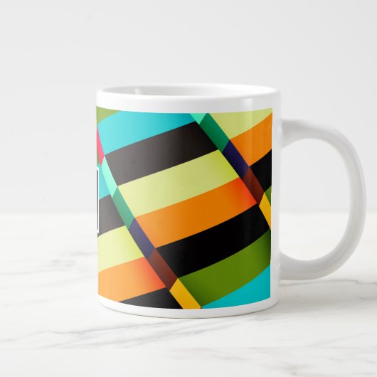 Farbige, moderne Abstrakte Streifen und Monogramm Jumbo-Tasse (Rechts)