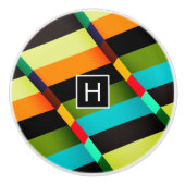 Farbige, moderne Abstrakte Streifen und Monogramm Keramikknauf (Vorderseite)