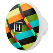 Farbige, moderne Abstrakte Streifen und Monogramm Keramikknauf (Rechts)