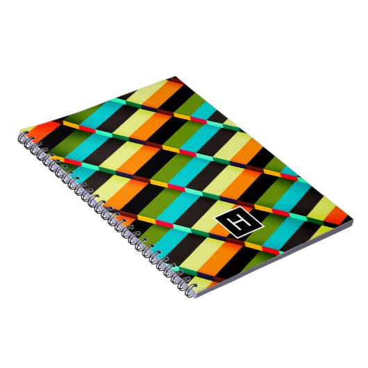 Farbige, moderne Abstrakte Streifen und Monogramm Notizblock (Rechte Seite)