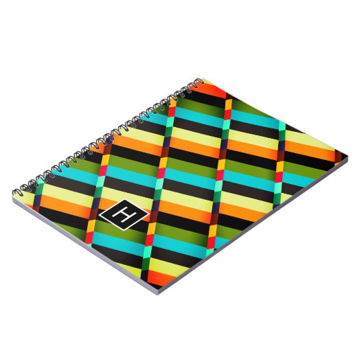 Farbige, moderne Abstrakte Streifen und Monogramm Notizblock (Linke Seite)