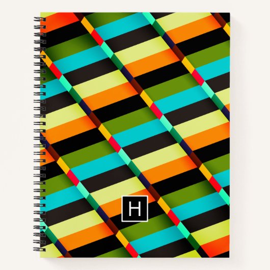 Farbige, moderne Abstrakte Streifen und Monogramm Notizbuch (Vorderseite)