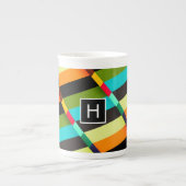 Farbige, moderne Abstrakte Streifen und Monogramm Porzellantasse (Vorderseite)