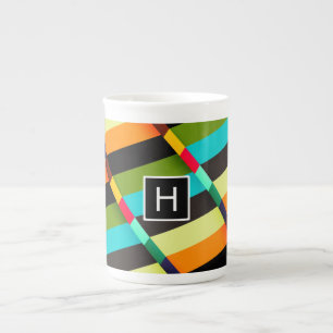 Farbige, moderne Abstrakte Streifen und Monogramm Porzellantasse