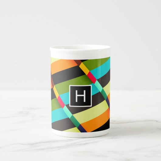 Farbige, moderne Abstrakte Streifen und Monogramm Porzellantasse (Vorderseite)