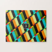 Farbige, moderne Abstrakte Streifen und Monogramm Puzzle (Horizontal)