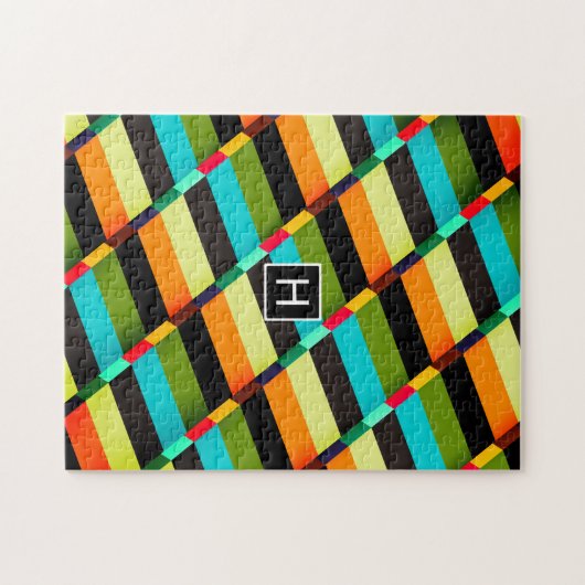 Farbige, moderne Abstrakte Streifen und Monogramm Puzzle (Horizontal)
