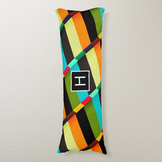 Farbige, moderne Abstrakte Streifen und Monogramm Seitenschläferkissen (Vorderseite Vertikal)