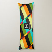 Farbige, moderne Abstrakte Streifen und Monogramm Seitenschläferkissen (Rückseite (Vertikal))