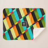 Farbige, moderne Abstrakte Streifen und Monogramm Sherpadecke (Vorderseite (Horizontal))