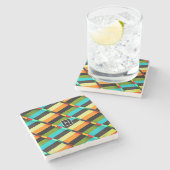 Farbige, moderne Abstrakte Streifen und Monogramm Steinuntersetzer (Seitenansicht)