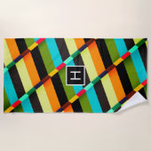 Farbige, moderne Abstrakte Streifen und Monogramm Strandtuch (Vorderseite)