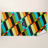 Farbige, moderne Abstrakte Streifen und Monogramm Strandtuch (Vorderseite)
